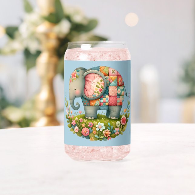 Patchwork Elephant Floral Meadow Charm Can Glass (Insitu (Wedding))