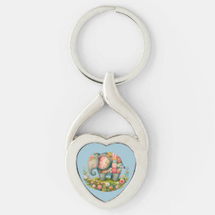 Patchwork Elephant Floral Meadow Charm Keychain