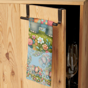 Patchwork Elephant Floral Meadow Charm Kitchen Towel