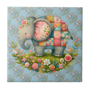 Patchwork Elephant Floral Meadow Charm Tile