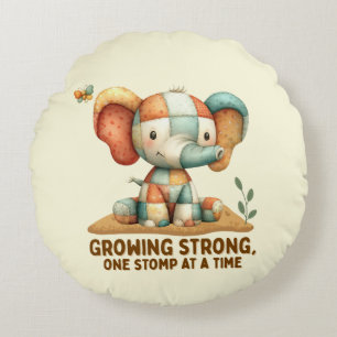 Patchwork Elephant “Growing Strong Round Pillow