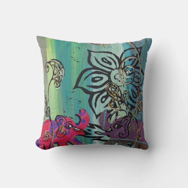 Patchwork Elephants Cushion (Front)