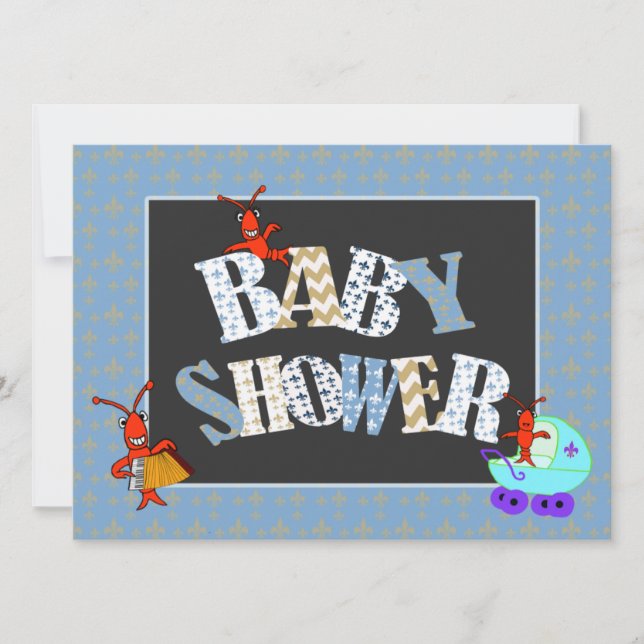 Patchwork Fleur de Lis Crawfish Baby Shower Boy Invitation (Front)