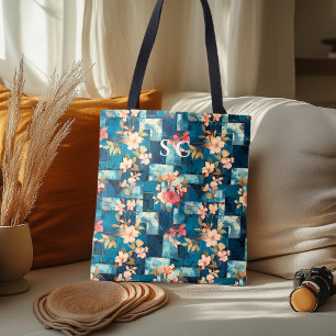 Patchwork Floral & Geometric with Cherry Blossom Tote Bag