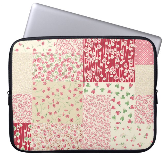 Patchwork Floral: Hand Drawn Ornaments. Laptop Sleeve (Front)