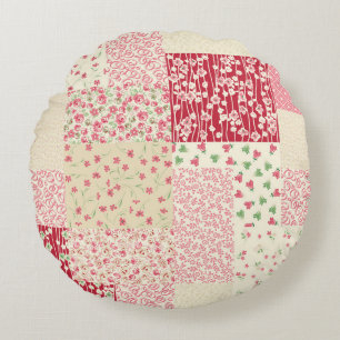 Patchwork Floral: Hand Drawn Ornaments. Round Pillow