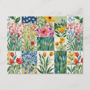 Patchwork Floral Patterned Pretty Picture Postcard