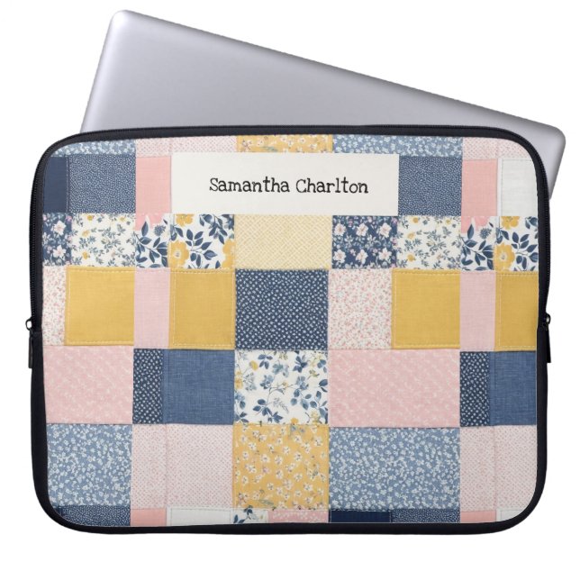 Patchwork Floral Personalized Rustic Flowers Laptop Sleeve (Front)
