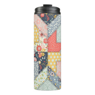 Patchwork Floral: Vintage Ornament Thermal Tumbler