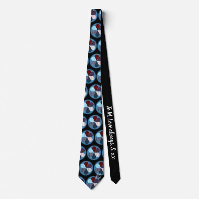 PATCHWORK FLOWER CIRCLES PATTERN MONOGRAM INITIALS TIE (Front)