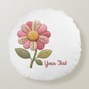 Patchwork Flower in Country Style Round Pillow