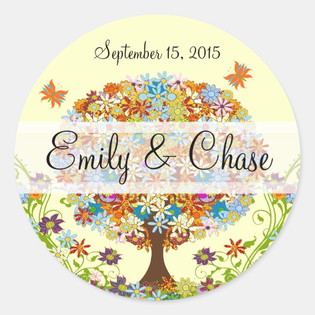 Patchwork Flower Love Tree Mariage Stickers (Devant)