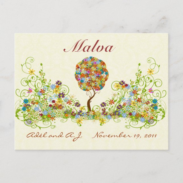 Patchwork Flower Love Tree Thank You Post Card (Front)