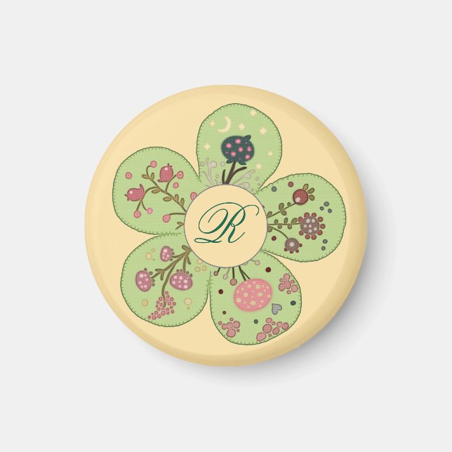 patchwork flower, personalized magnet (Front)