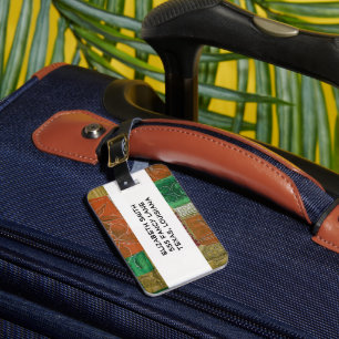 Patchwork, Flowers, Swirls - Orange Green Red Luggage Tag