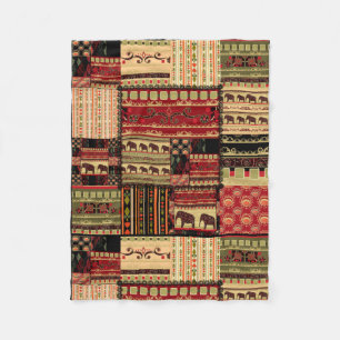 Patchwork folk fleece blanket