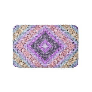 Patchwork folk retro ornamental decor violet grey bath mat