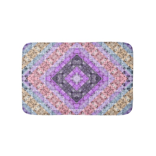 Patchwork folk retro ornamental decor violet grey  bath mat (Front)