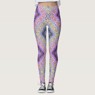 Patchwork folk retro ornamental decor violet grey leggings