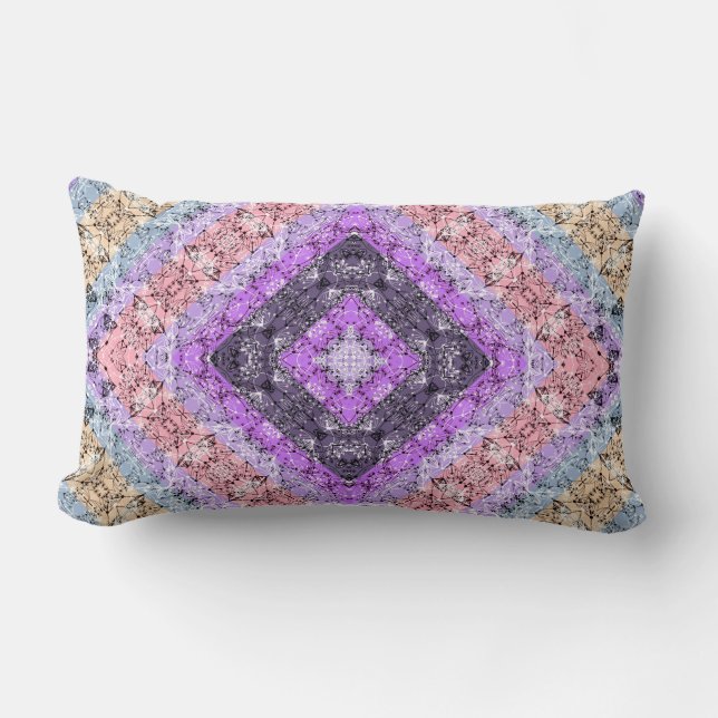 Patchwork folk retro ornamental decor violet grey  lumbar pillow (Front)