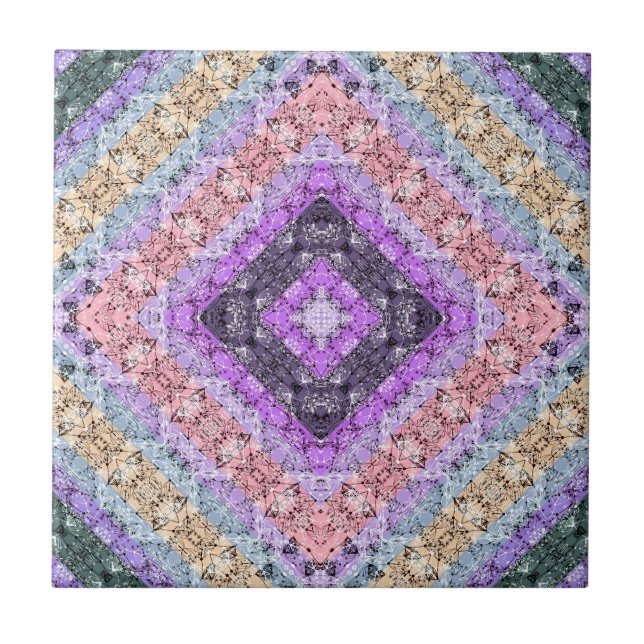 Patchwork folk retro ornamental decor violet grey tile (Front)