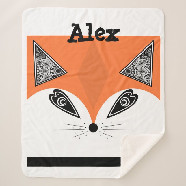 Patchwork Fox, applique Fox, Fox, children's Sherpa Blanket (Front)