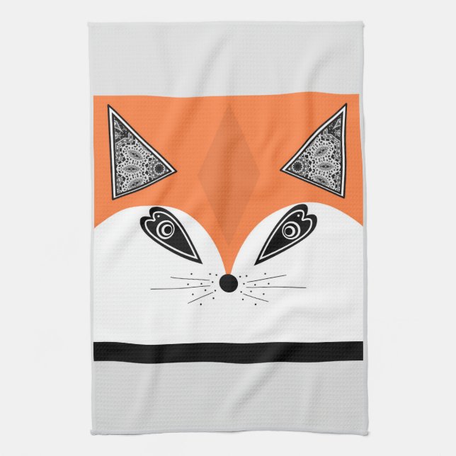 Patchwork Fox, applique Fox, Fox Kitchen Towel (Vertical)