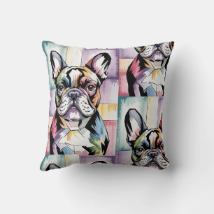 Patchwork Frenchie Cozy  Throw Pillow