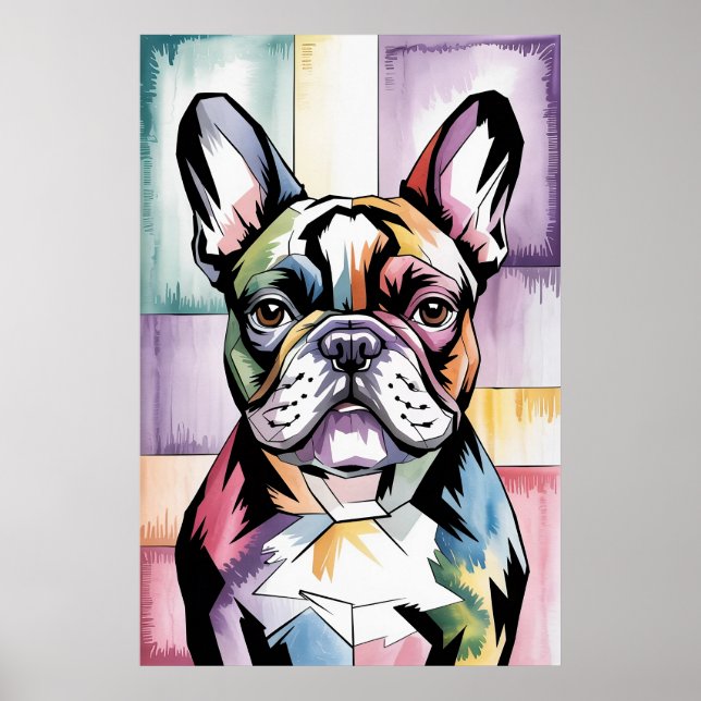 Patchwork Frenchie Geometric Neon French Bulldog Poster (Front)