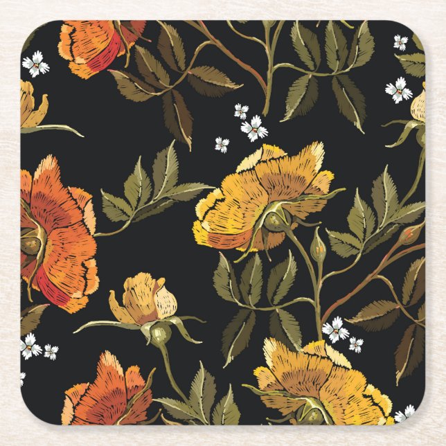 Patchwork Gentle: Hand Drawing Design Square Paper Coaster (Front)