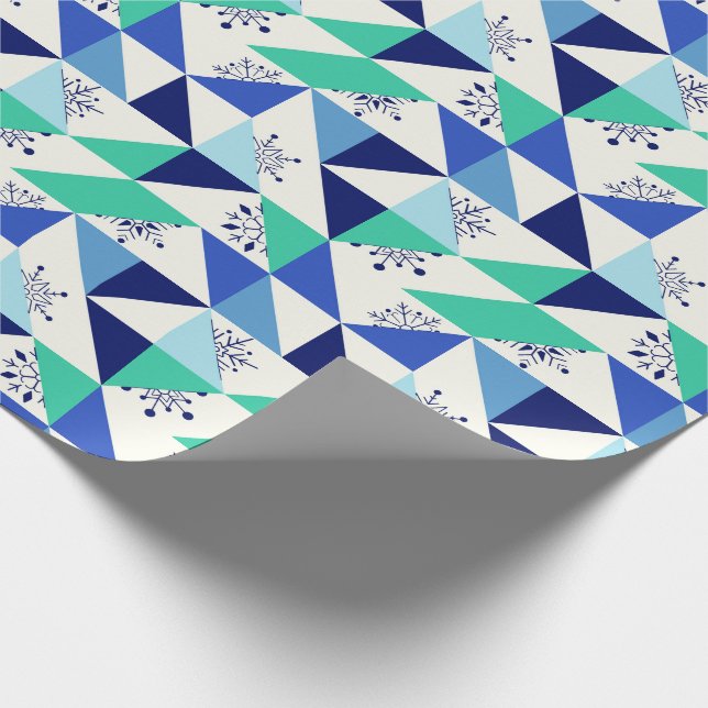 Patchwork Geometric Snowflakes - Light Background Wrapping Paper (Corner)