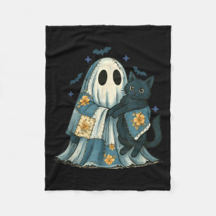 Patchwork Ghost Quilting Halloween Black Cat Fleece Blanket