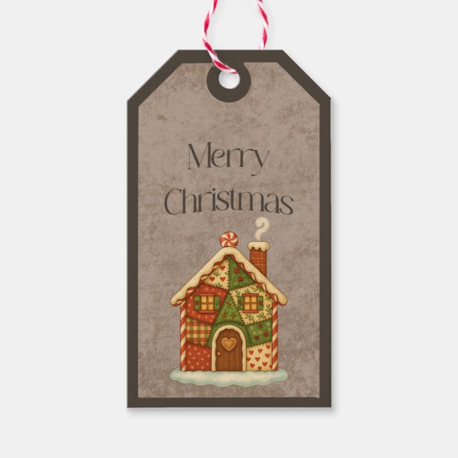 Patchwork Gingerbread House Christmas Gift Tag (Front)
