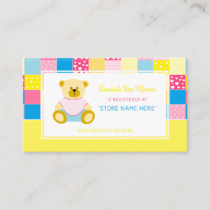 Patchwork Gold Bear, Baby Shower Gift Registry Enclosure Card