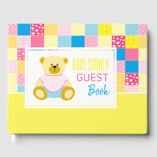 Patchwork Gold Bear, Baby Shower Guest Book