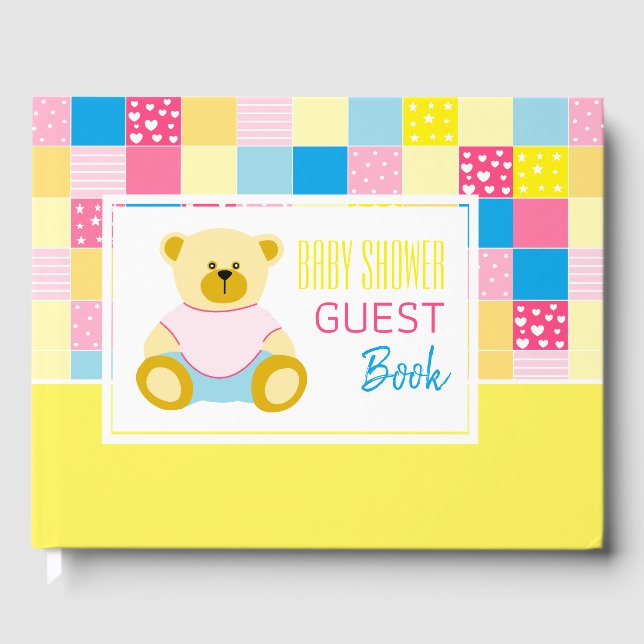 Patchwork Gold Bear, Baby Shower Guest Book (Front)