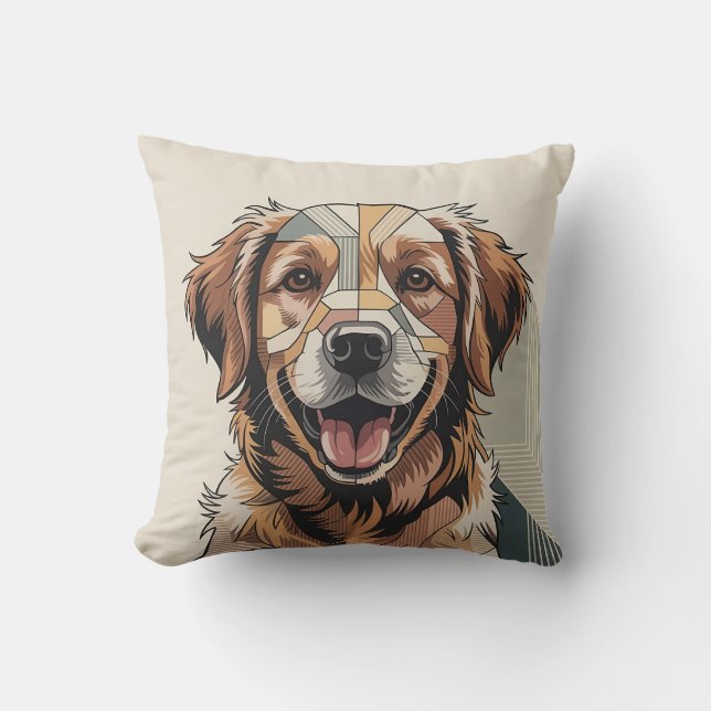 Patchwork Golden Retriever Warm Neutral Throw Pillow (Front)