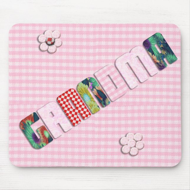 Patchwork 'Grandma' On Chequered Pink Mouse Pad (Front)