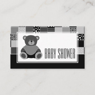 Patchwork Grey Bear, Baby Shower Invitation