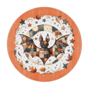 Patchwork Halloween Bat in Autumn Colors Cutting Board
