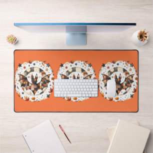 Patchwork Halloween Bat in Autumn Colors Desk Mat