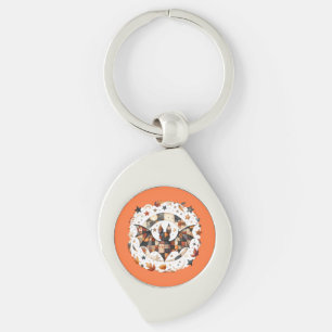 Patchwork Halloween Bat in Autumn Colors Keychain