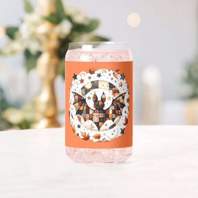 Patchwork Halloween Bat in Autumn Colours Can Glass (Insitu (Wedding))