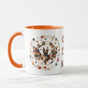 Patchwork Halloween Bat in Autumn Colours Mug