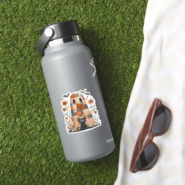 Patchwork Halloween Ghost and Cat , Retro Spooky F (HydroFlask Insitu)