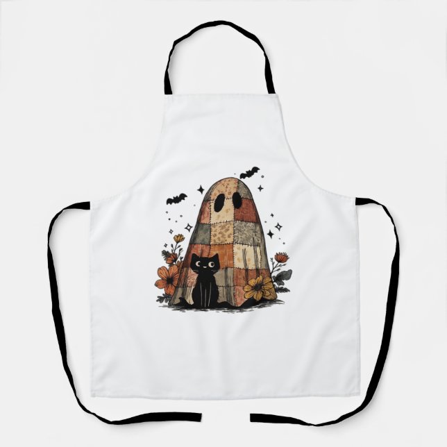 Patchwork Halloween Ghost black cat Essential T-Sh Apron (Front)