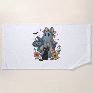 Patchwork Halloween Ghost black Cat Essential T-Sh Beach Towel