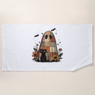 Patchwork Halloween Ghost black cat Essential T-Sh Beach Towel