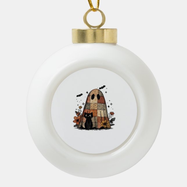 Patchwork Halloween Ghost black cat Essential T-Sh Ceramic Ball Christmas Ornament (Front)