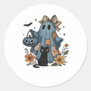 Patchwork Halloween Ghost black Cat Essential T-Sh Classic Round Sticker
